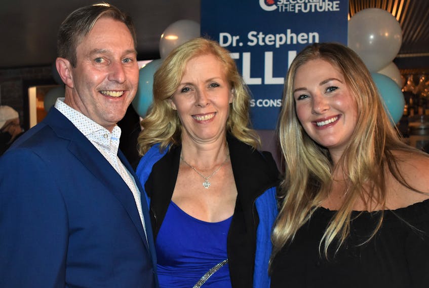 Dr. Stephen Ellis with wife Deborah and daughter Samantha at the election victory party at The Blunt Bartender in Truro.