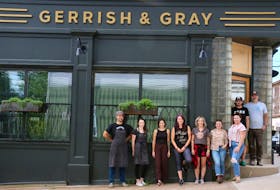 The staff of Gerrish & Gray are ready to welcome customers. Pictured here, from left, are chef Norm Samways, pastry chef Steph MacNeil, general manager Brianna MacCara, front of house staff Brandie Sim, Alexa Purdy and Alisha Christie, floor manager Heidi Haines, and co-owners Ben Bennett and Conrad Mullins.