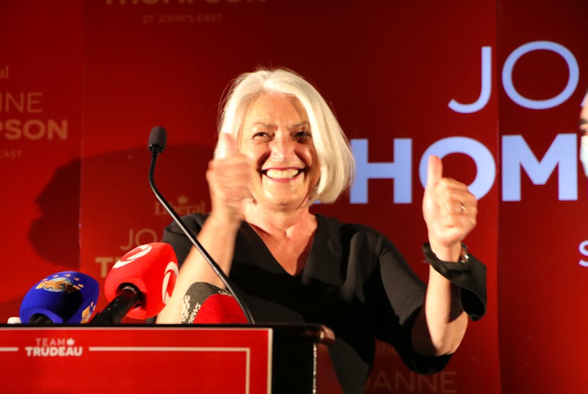 Newly elected St. John's East Liberal Member of Parliament Joanne Thompson celebrates the win Monday night. 