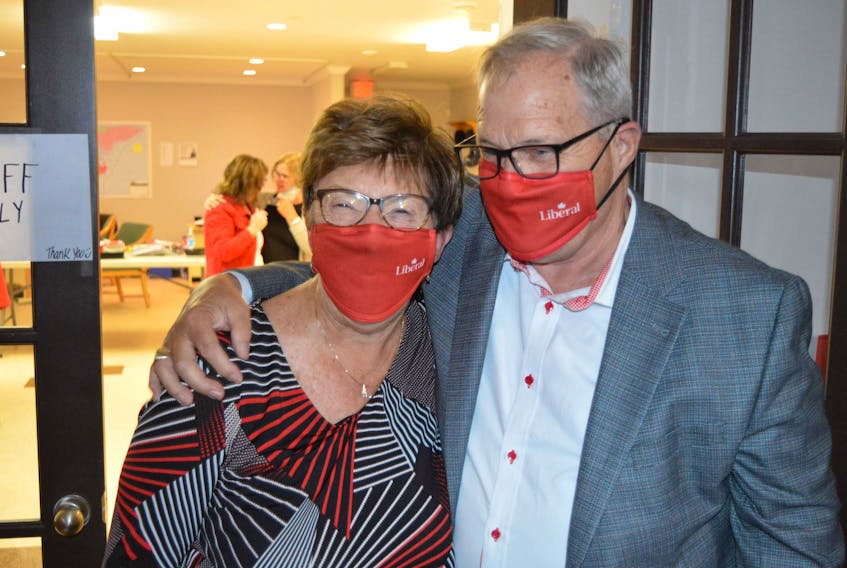 Cardigan Liberal MP Lawrence MacAulay celebrates his election victory on Sept. 20 with Lorna Smith, his campaign manager.
