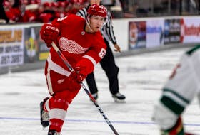 Truro's Jared McIsaac was knocked unconscious during a rookie camp game with the Detroit Red Wings earlier this week. - NHL