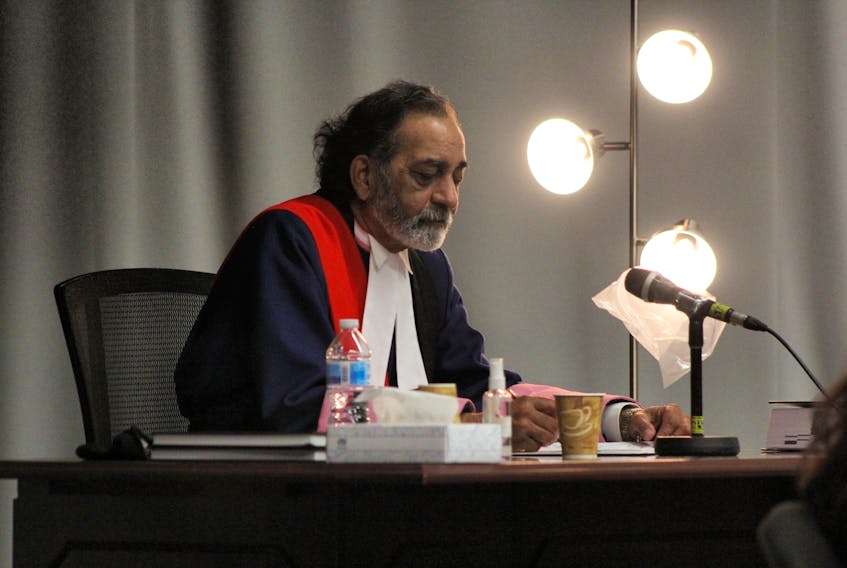 Newfoundland and Labrador Supreme Court Justice Vikas Khaladkar, pictured here during a trial in St. John's earlier this year, is preparing to give his final instructions to the jury hearing the sexual assault trial of Lucas Hanrahan.