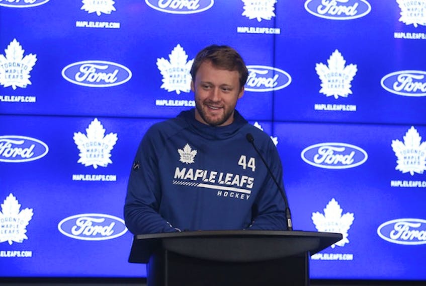 Maple Leafs defenceman Morgan Rielly speaks about the upcoming season and potential new contract in Toronto on Wednesday.