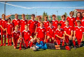 
The Riverview Red under-13 boys' soccer team captured the Cape Breton Cup championship at Cape Breton Health Recreation Complex Turf in Sydney last month. The club defeated the New Waterford Wolves 4-2 in the championship game. Front row, from left, Jason Small, Luke MacDonald, Alex Arsenault, Kyle Moore, Nick Lawrence, Elliot Todd, Cael Rooney, and Anthony Depodesta. Back row, from left, Alison Rowter (assistant coach), Jacob Rowter-MacNeil, Jack Tobin, Camden MacNeil, Micah Barrett, Lachlan Stewart, Luke MacDougall, Evan MacNeil, Chase Doyle, Troy Small, Caleb Jones, Mary MacDonnell-Moore (head coach), and Samantha Lawrence (assistant coach). PHOTO CONTRIBUTED/MARY ROSE MACDONALD.
