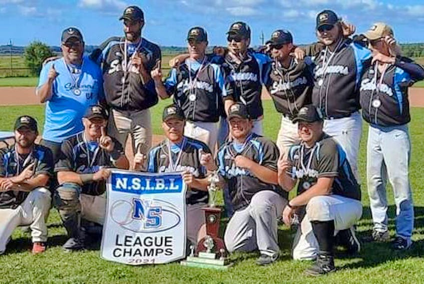 The Sherose Island Schooners  are the 2021 Nova Scotia Intermediate Baseball League  champions. Front row, left to right: Jeff Ross, Doug Brannen, Ty Ross, Steve MacIntosh, Trit Reede. Back row: Coach Bobby Blades, Keith Nickerson, Stefan Newell, Dylan Spinney, Justyn Newell, Jarrett Ross and Jordan Belliveau. Contributed