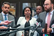  Aissatou Diallo – the driver in the Westboro bus crash – was found not guilty on all counts Wednesday. She emerged from the courthouse with her two lawyers, Solomon Friedman, right, and Fady Mansour, left.