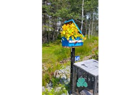 This vibrant mailbox brightens up the roadside in Grande Greve on Cape Breton Island. Perhaps Cyndy Sampson's nasturtiums are thriving on the legacy of handwritten letters.