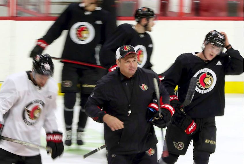 The Ottawa Senators and coach D.J. Smith hit the ice at the Canadian Tire Centre on Thursday.