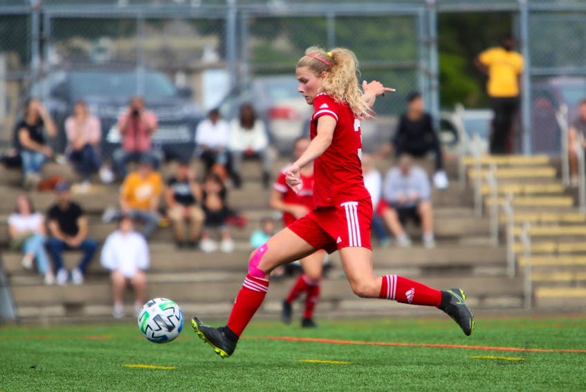 Christina Woloszczuk is part of a minority on the Memorial Sea-Hawks women's soccer team. The senior fullback is one of just five players from outside Newfoundland and Labrador on the Sea-Hawks' two-player roster. — SMU Athletics/Nick Pearce