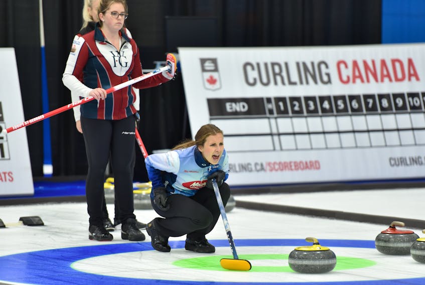 Erin Carmody calls a shot for skip Jill Brothers during play in the Canadian Curling Pre-Trials Direct-Entry Event in Ottawa over the weekend. Carmody, who grew up in Summerside and now lives in Halifax, plays third stone for Team Brothers. Curling Canada/Claudette Bockstael