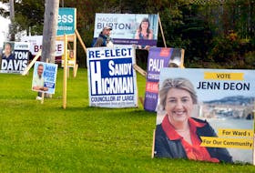 A field of municipal election signs sit at the corner of Torbay Road and MacDonald Drive in St. John's a day ahead of Newfoundland and Labrador's province-wide elections on Sept. 28, 2021. - Keith Gosse/The Telegram
