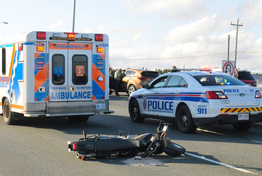 Paramedics transported the driver of this motorcycle following a crash late Wednesday afternoon in St. John's.
