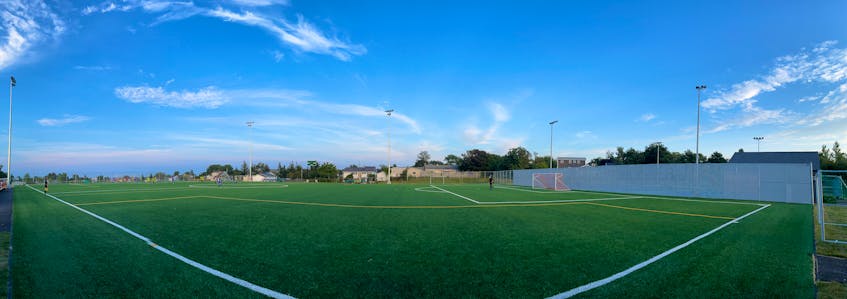 Shown is a panorama picture of the new MacKinnon Memorial Field in New Waterford. The grand reopening of the field and Gary McDonald Recreation Complex will be held today with several events slated throughout the day. JEREMY FRASER/CAPE BRETON POST