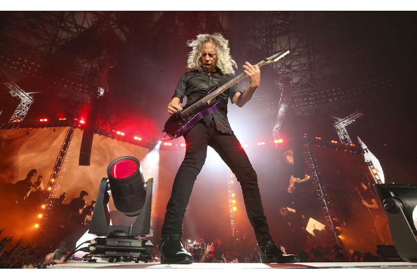  Metallica guitarist Kirk Hammett plays For Whom the Bell Tolls as they brought their World Wired tour to the Rogers Centre in Toronto on July 17, 2017.