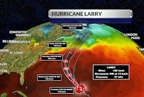 As of Tuesday, Sept. 7, hurricane Larry was on a path to make landfall in Newfoundland on Friday, Sept. 10.
Image courtesy of Cindy Day