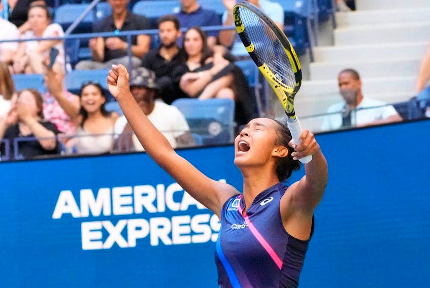 Leylah Fernandez  wins against Elina Svitolina at the 2021 U.S. Open tennis tournament at USTA Billie Jean King National Tennis Center. Photo by Robert Deutsch-USA TODAY Sports