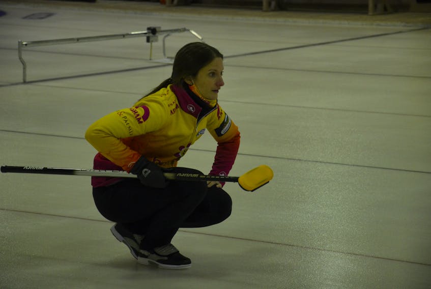 Suzanne Birt watches her rock during last year's provincial women's curling championship in O'Leary. Birt skipped her P.E.I. rink to a second-place finish in the Oakville Labour Day Classic in Ontario on Sept. 5. The Birt rink completed play with a record of 6-1 (won-lost). 