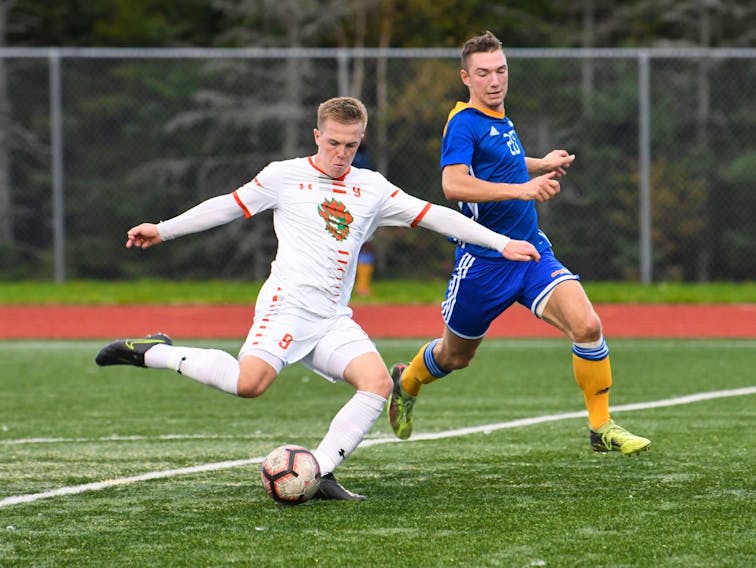 Cape Breton University forward Charlie Waters and his Capers teammates make their return to the pitch for the first time in 21 months. The Atlantic university soccer season opens this weekend. The 2020 AUS campaign was cancelled due to the COVID-19 pandemic. - VAUGHAN MERCHANT / CBU ATHLETICS