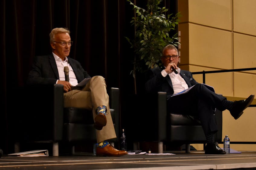 Liberal incumbent Sean Casey, left, and Conservative candidate Doug Currie faced the most scrutiny during the Charlottetown candidates debate at UPEI on Sept. 9. - Michael Robar