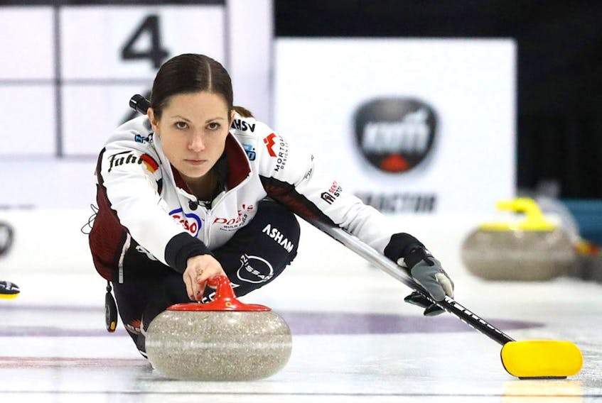 Team Walker skip Laura Walker during the Women's Quarter Finals during the Grand Slam of Curling at the Chestermere Rec Centre in Chestermere, Alberta on Saturday, November 6, 2021. Walker won the 2022 Sentinel Storage Alberta Scotties Tournament of Hearts in Grande Prairie on Jan. 9, 2022. 