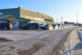 Vehicles line up at the COVID-19 testing clinic in Charlottetown on Jan. 11.