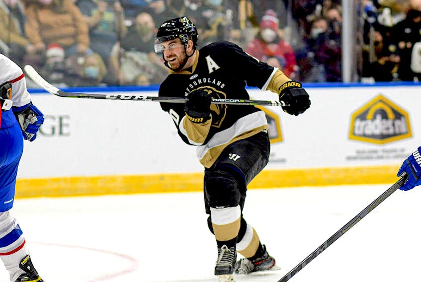 Winger Zach O'Brien, who will represent the Newfoundland Growlers at the ECHL All-Star Classic in Jacksonville, Fla., has the highest points-per-game average of any player who has appeared in 20 or more ECHL games this season. — Newfoundland Growlers photo/Jeff Parsons