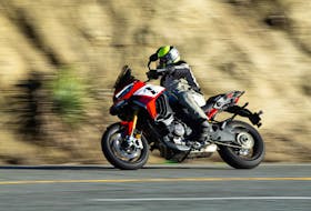 The 2022 Ducati Multistrada V4 Pikes Peak’s steering and handling is far more precise than its more dirt-oriented sibling. David Schelske photo/Ducati