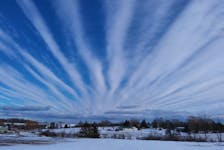 Jim Carter took this photo of some interesting cloud formations down in Falmouth, N.S., earlier this week. The clouds have features of high-altitude altostratus clouds, with a few dustings of cirrus here and there. Mother Nature can’t seem to make up her mind with this one. Thank you for the photo, Jim.