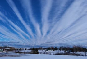Jim Carter took this photo of some interesting cloud formations down in Falmouth, N.S., earlier this week. The clouds have features of high-altitude altostratus clouds, with a few dustings of cirrus here and there. Mother Nature can’t seem to make up her mind with this one. Thank you for the photo, Jim.