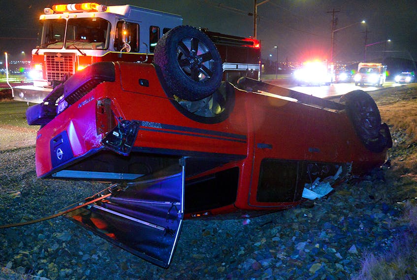 Two youths were hospitalized following a pickup rollover in west end St. John's Saturday night. Keith Gosse/The Telegram