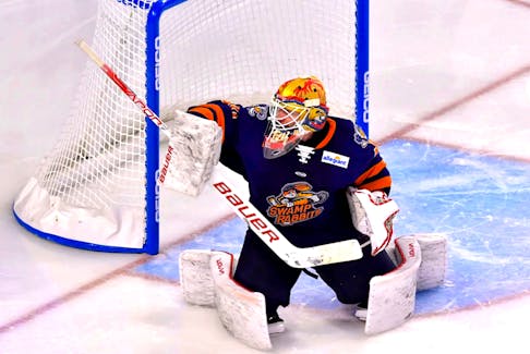 Evan Fitzpatrick has spent most of this season in the ECHL with the Greenville Swamp Rabbits, but after being signed to a two-way contract by the NHL's Florida Panthers, finds himself on Florida's taxi squad. — Greenville Swamp Rabbits/via echl.com