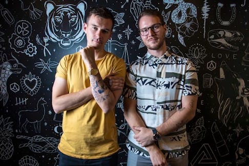 Inkbox co-founders Tyler Handley, left, and Braden Handley at their Toronto company's headquarters on July 13, 20, 2018. The startup has been sold to iconic pen maker Bic.