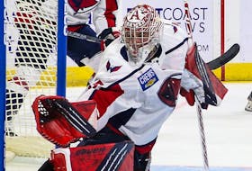 Former Acadia Axemen goalie Logan Flodell, who recently signed a pro contract with the ECHL's South Carolina Stingrays, made 23 saves in his first pro start on Saturday night. - SOUTH CAROLINA STINGRAYS