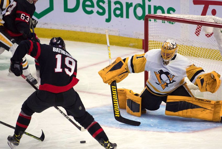 Drake Batherson had a hat-trick when the Senators defeated the Penguins 6-3 on Nov. 13. 