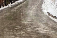 On Tuesday, this section of Meat Cove Road in Inverness County was sheer ice. Residents said three quarters of the road, which is a mix of paved and gravel sections, was like this making it impossible for people to leave or enter the community. CONTRIBUTED/MELISSA HINES 