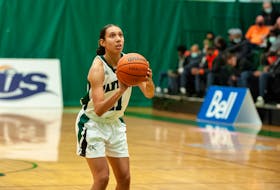 UPEI Panthers guard Lauren Rainford focuses on shooting a foul shot during an Atlantic University Sport Women’s Basketball Conference game in Charlottetown earlier this season. Rainford averaged 18.7 points per game in the team’s first nine games of the regular season. 