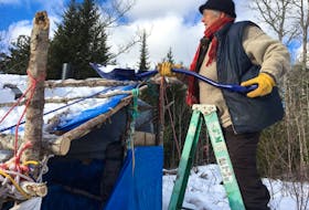Nina Newington and an Extinction Rebellion-led contingent set up camp in early December 2021 on South Mountain in Annapolis County to protest a planned forestry operation there. -- Sandra Phinney photo