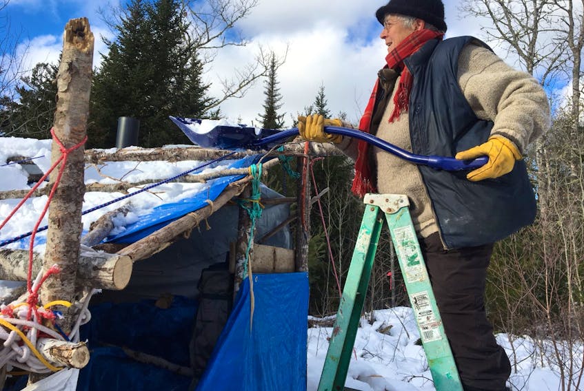 Nina Newington and an Extinction Rebellion-led contingent set up camp in early December 2021 on South Mountain in Annapolis County to protest a planned forestry operation there. -- Sandra Phinney photo