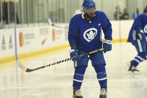 Jordan Subban takes part in the Toronto Maple Leafs’ summer skate before the start of training camp, on Sept. 4, 2018. 