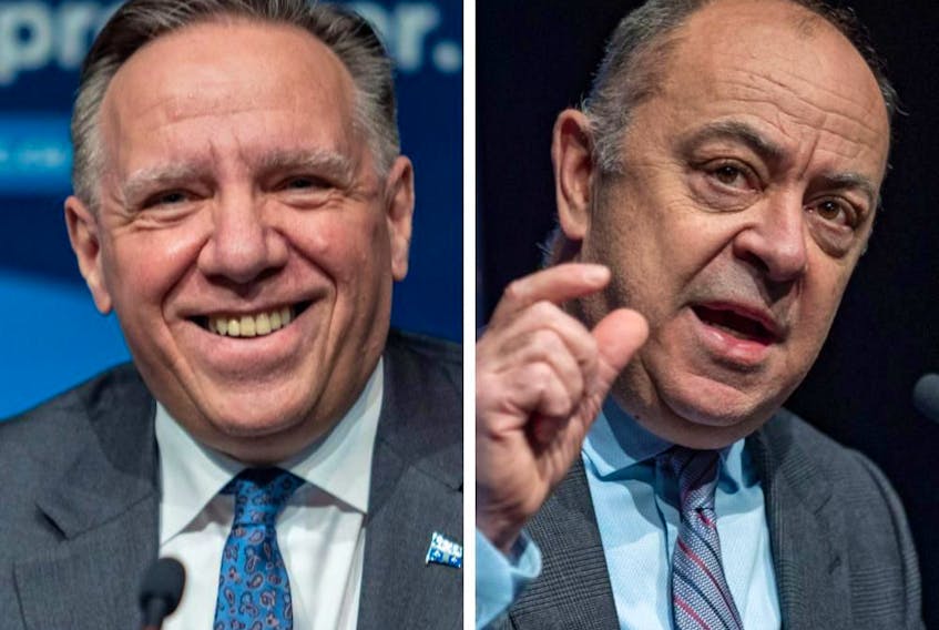 Premier François Legault, left, and Health Minister Christian Dubé, right, have been playing good cop, bad cop as they try to manage a crisis while keeping the public on their side politically, analysts say.