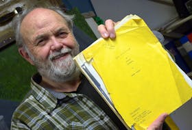 Andy Jones holds an original screenplay for "The Rowdyman" by Gordon Pinsent. His brother, the late Mike Jones worked on the crew but went on to have a prominent career in fiilm. 

Keith Gosse/The Telegram
