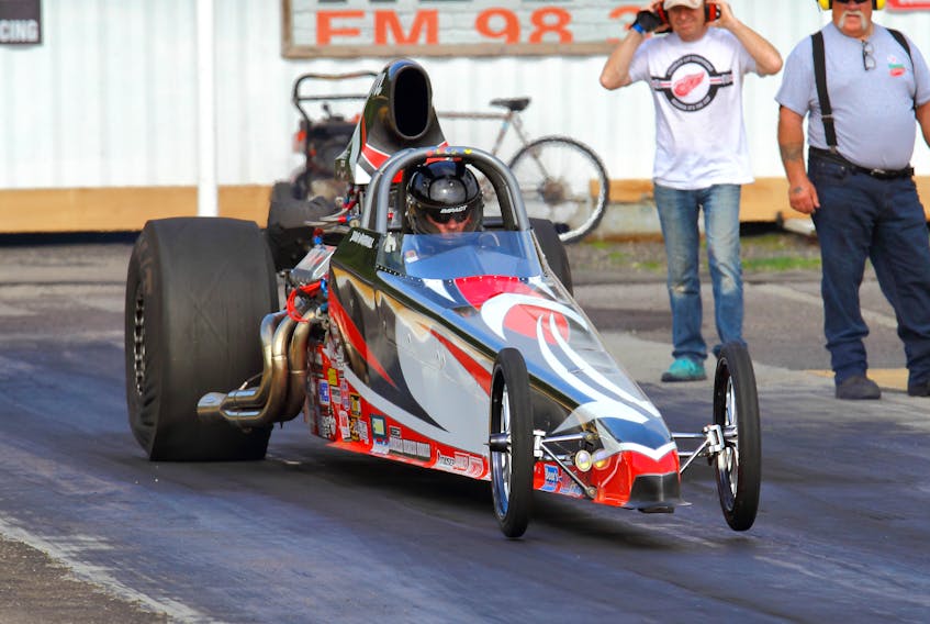 Doug Wrathall of Sydney prepares to launch his dragster at Cape Breton Dragway last September. The Cape Breton track was recently named a member track for the National Hot Rod Association and will be one of 120 tracks sanctioned by the association in the world. PHOTO CONTRIBUTED/GERARD BRYDEN