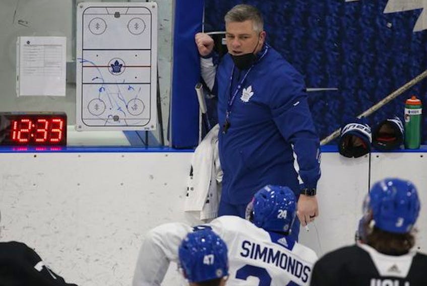 Maple Leafs head coach Sheldon Keefe was tinkering with his lines at practice on Monday.