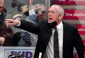 Anaheim Ducks interim head coach Mike Stothers yells to his team during a game on Jan. 21. Stothers was Maple Leafs defenceman Morgan Rielly’s junior coach in Moose Jaw.