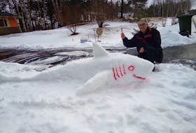 This is incredible! Artist Charles Weiss sculpted this 15-foot, four-metre-long Great White Shark out of snow in Pleasantville, N.S., recently. Charles has sculpted and painted fish for years, mainly freshwater species out of wood, but wanted to bring some neighbourhood cheer with this snow shark. Charles added he was inspired to sculpt a shark after many were spotted in our waters this past summer. Amazing work, Charles! Thanks for sharing.