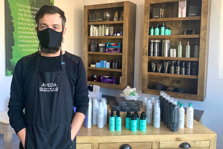 Mike MacDonald, owner and master stylist at Revive Salon and Spa in Sydney, said he understands why his industry is excluded for a new provincial grant. “I get everybody is struggling. I would not turn away the funding if it was available to me but I understand why it’s not, and I do want to see my neighbouring restaurants and entertainment venues survive. So if that means that’s their pot of money that they get access to rather than dwindling it down so we all get a little piece of the pie, that’s OK.” Chris Connors/Cape Breton Post