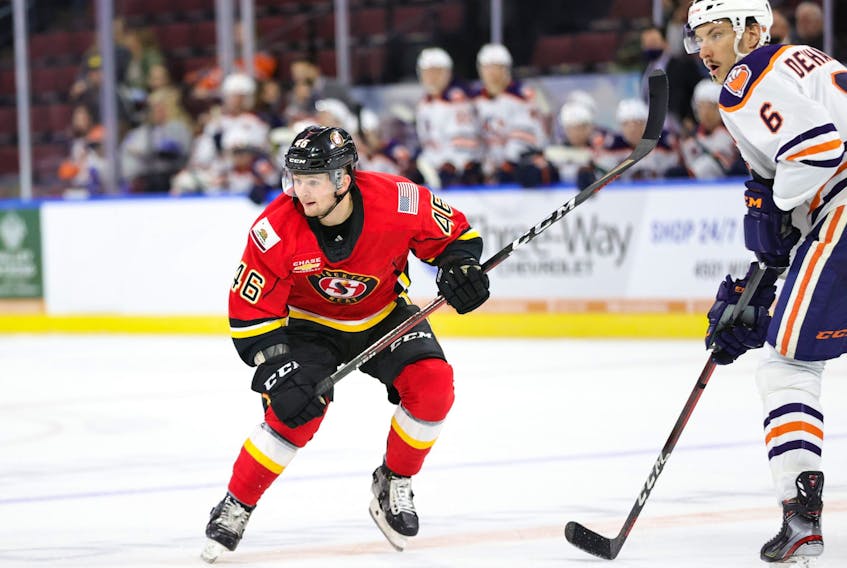Calgary Flames forward prospect Emilio Pettersen is working to become a more well-rounded player in his second season at the American Hockey League level. (Courtesy of Stockton Heat)   
