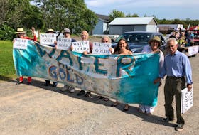 Members of the Sustainable Northern Nova Scotia group kickstarting their Water Not Gold campaign at the market in Tatamagouche. A combination of community and municipal efforts lead to provincial protection designation of the French River watershed.