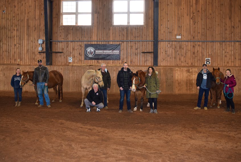Participants in a recent Wounded Warriors Canada program at Sumac Farms in Pictou County. From left: Denika Fercho, Steve Gray, facilitators Todd Burn and Gary Dawe, Kyle Josey, Lauren Josey, Shawn Weir and Carol-Ann Organ.