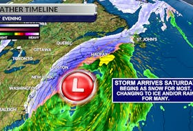 A projection of the storm approaching later Saturday. - WSI